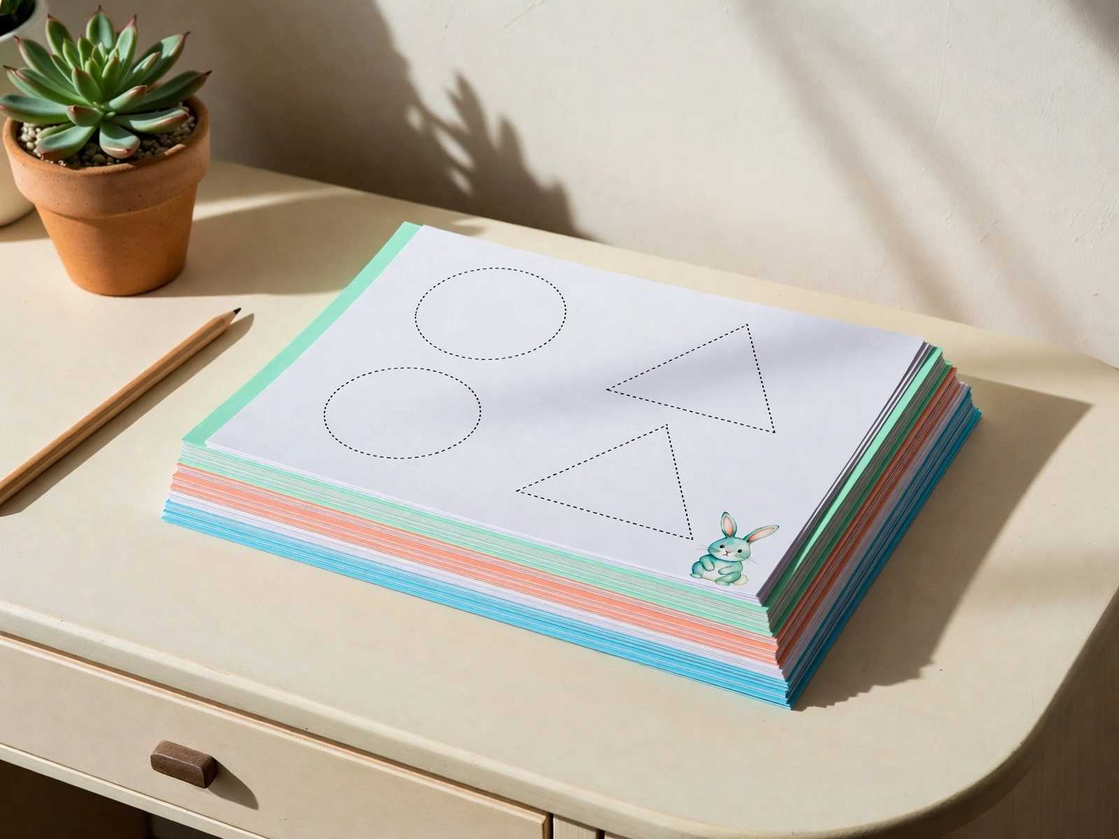 Stack of kindergarten-ready activity pages with shape tracing