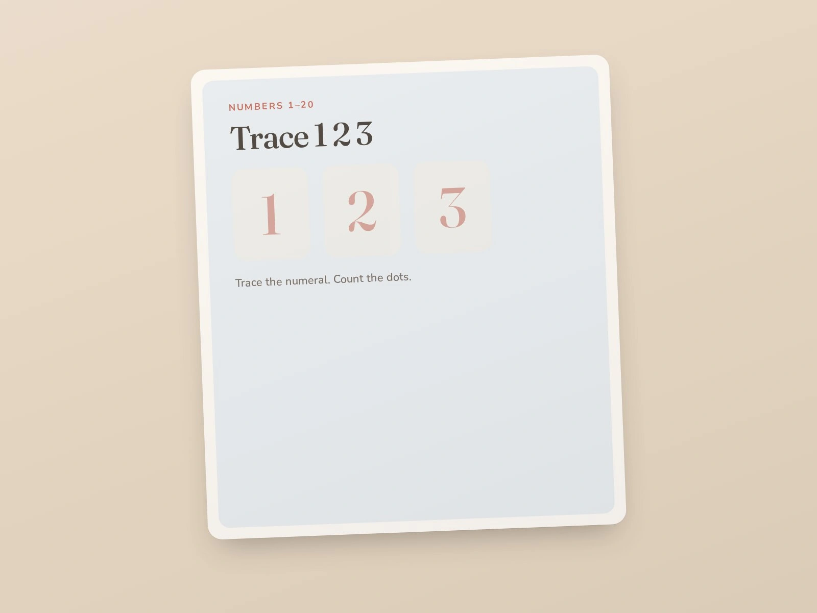 Number tracing worksheet with dotted numerals 1, 2, and 3